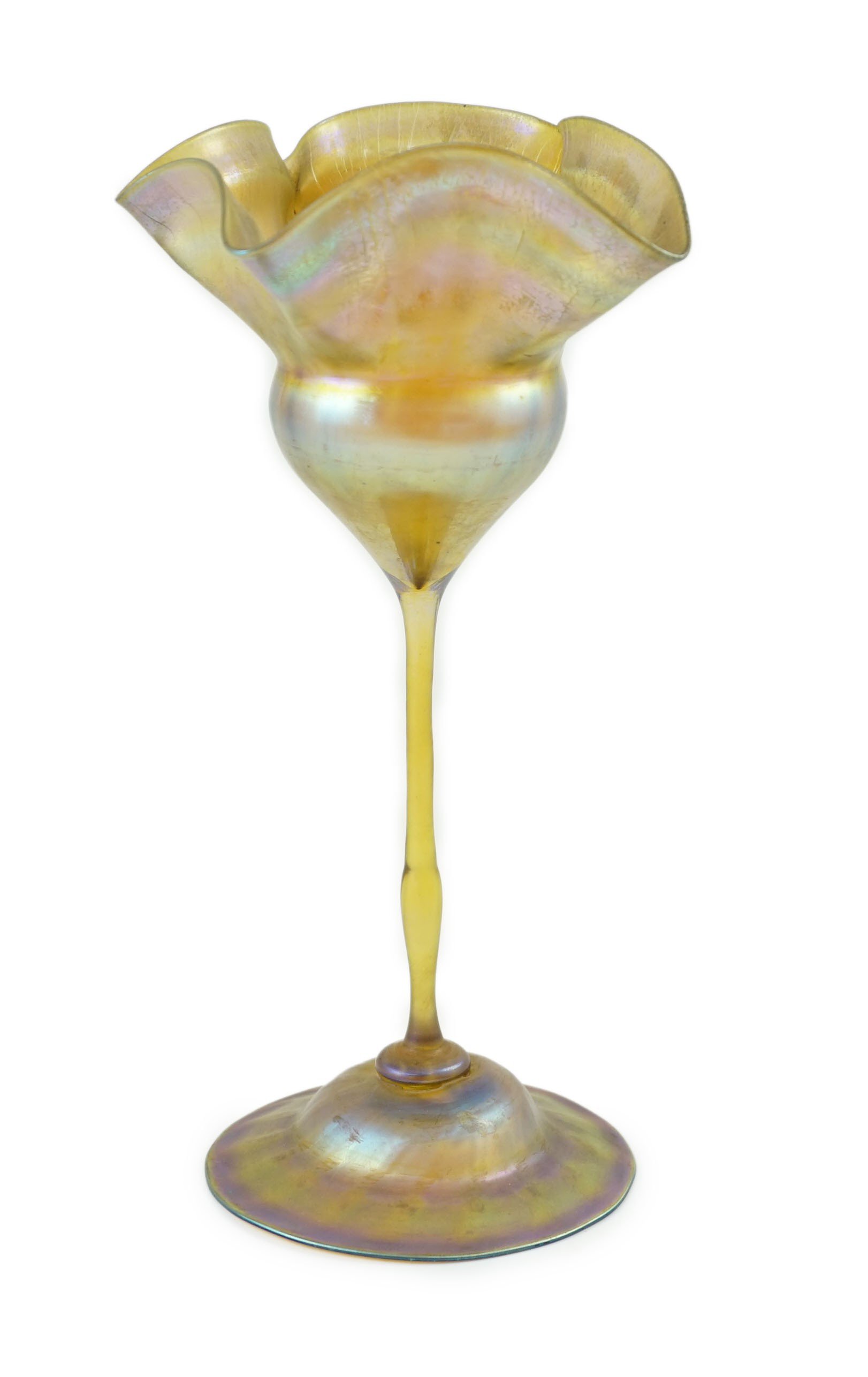 Tiffany Studios, New York. A 'Favrile' glass flowerform vase, etched makers mark L.C.T. (Louis Comfort Tiffany), pattern Y1959, c.1907, 26cm high